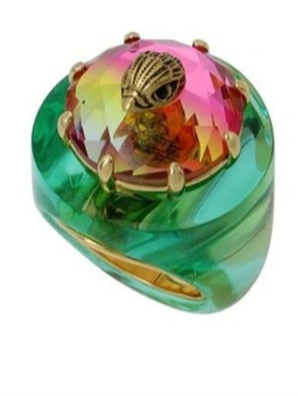 Kurt Geiger Green and Pink MULTI Crystal Dome Statement Ring  Size 9
